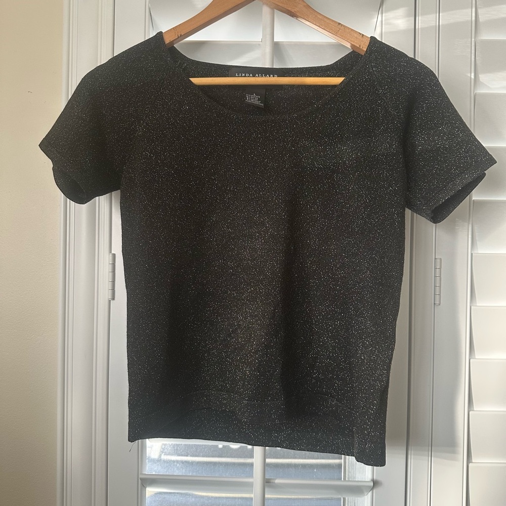Ellen Tracy Black Sparkle Short Sleeve Top